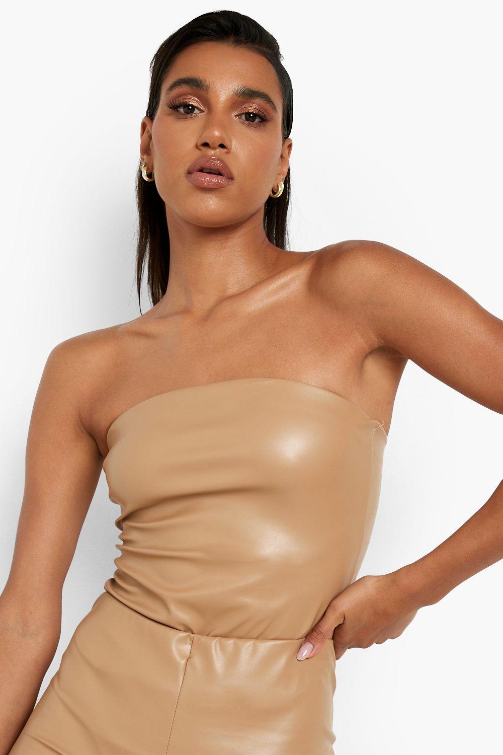 leather strapless top